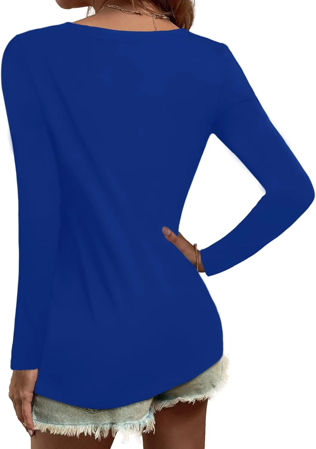 Elesomo Women Shirts V Neck Short/Long Sleeve Cotton Tops T-Shirt Basic Tees