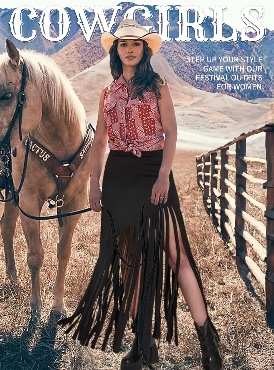 Ella Lust Womens Cowgirl Fringe Maxi Skirts - Western Country Concert Outfits Bodycon Hem Tassel High Waist Long Pencil Skirt