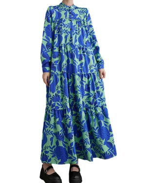 ellazhu Women's Baggy Buttons Pleated Print Floral Swing Dress GZ111