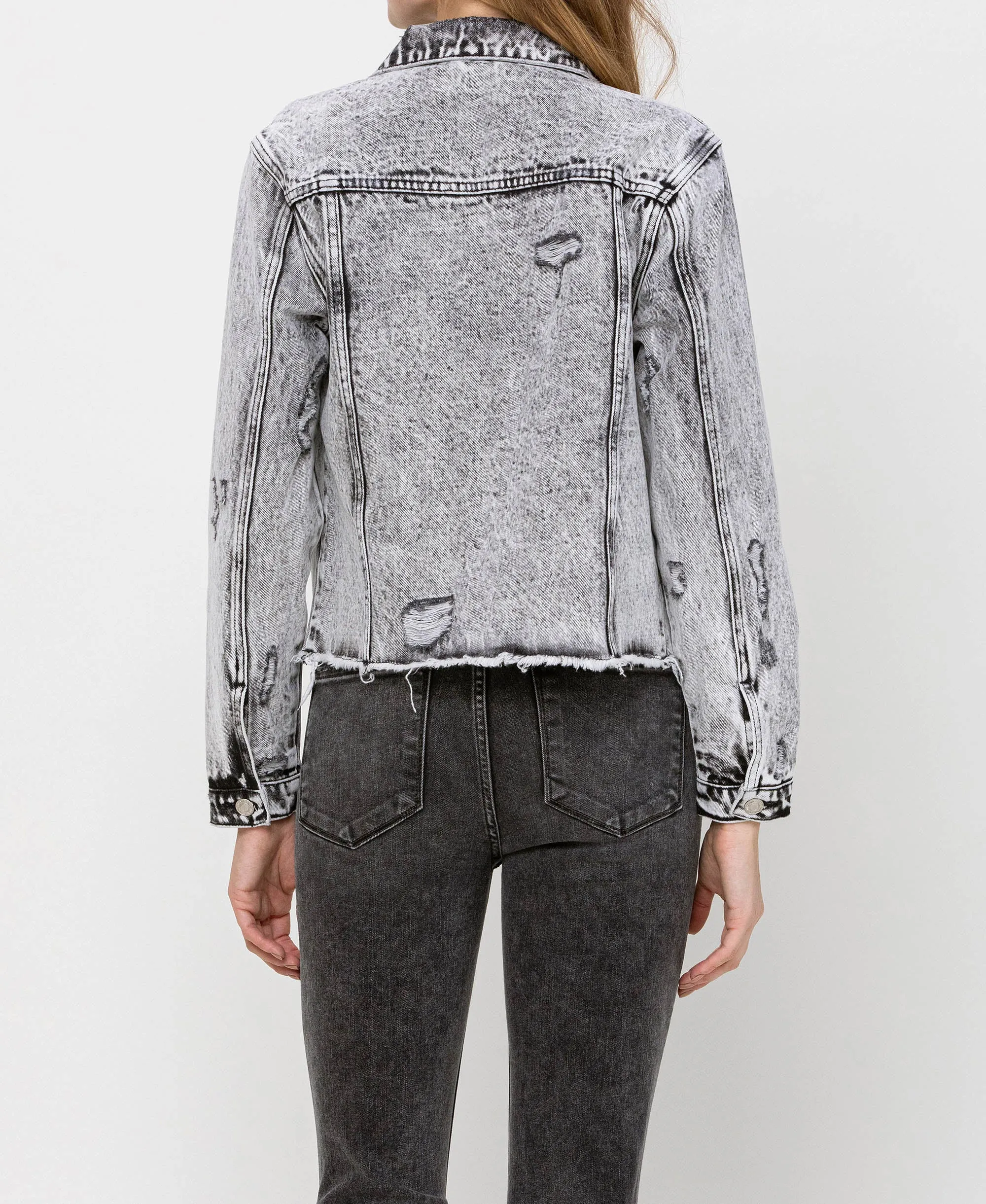 Escala - Distressed Black Acid Wash Classic Crop Jacket