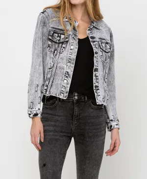 Escala - Distressed Black Acid Wash Classic Crop Jacket
