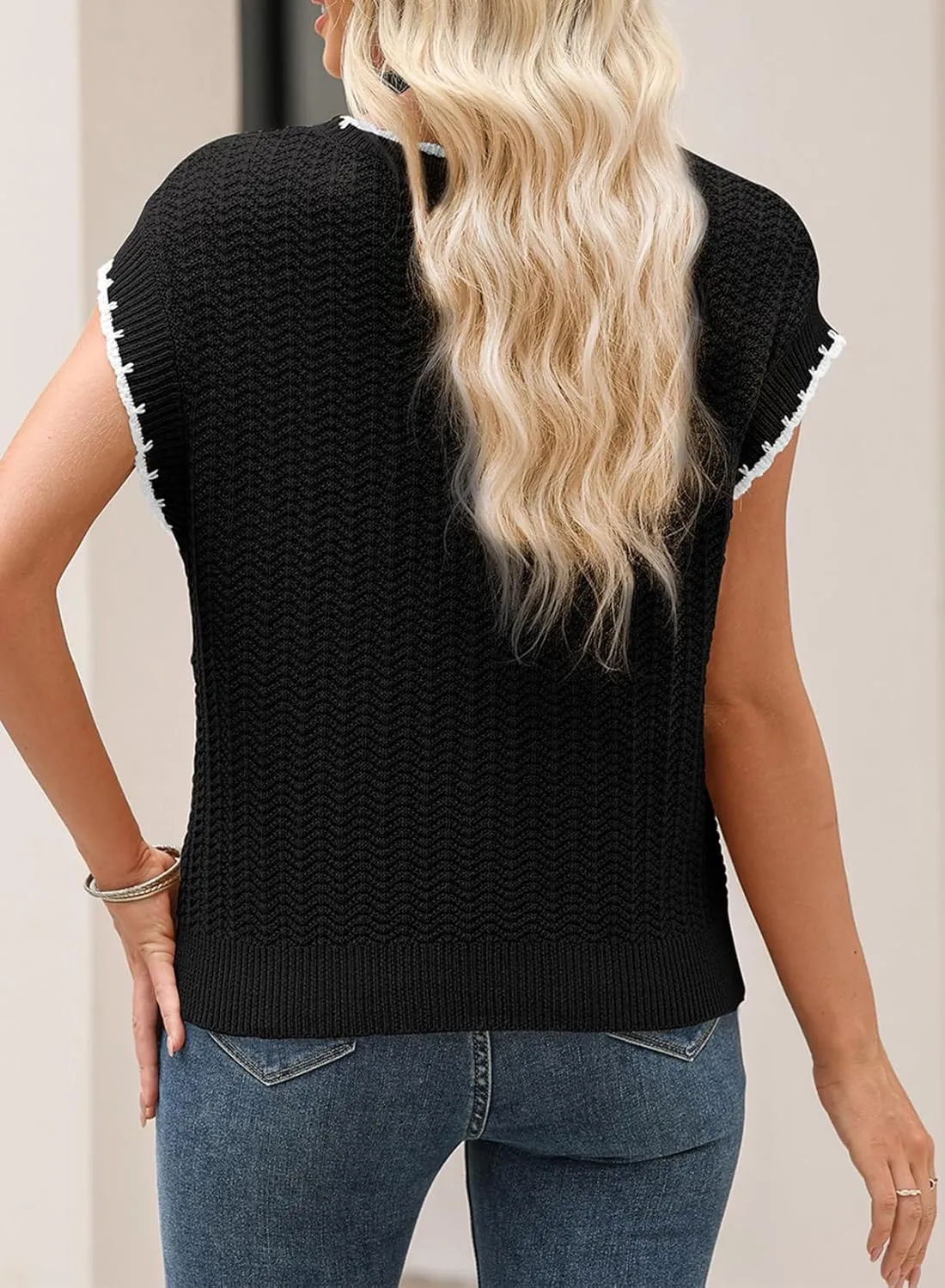 EVALESS Womens Cap Sleeve Sweater Vest Crewneck Short Sleeve Sweaters 2025 Spring Summer Trendy Casual Knit Tops
