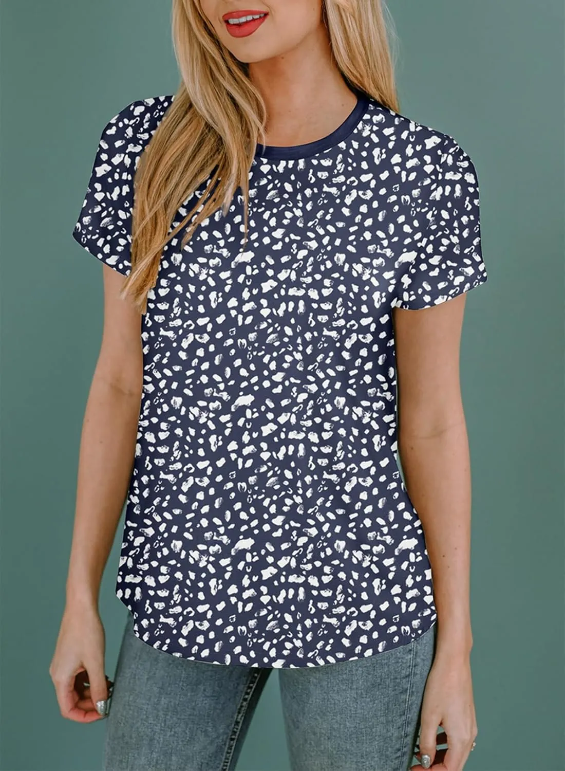 EVALESS Womens Casual Polka Dot Tops Crewneck Short Sleeve T Shirts Fashion Outfits 2025 Spring Summer Shirts