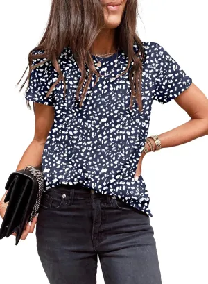 EVALESS Womens Casual Polka Dot Tops Crewneck Short Sleeve T Shirts Fashion Outfits 2025 Spring Summer Shirts
