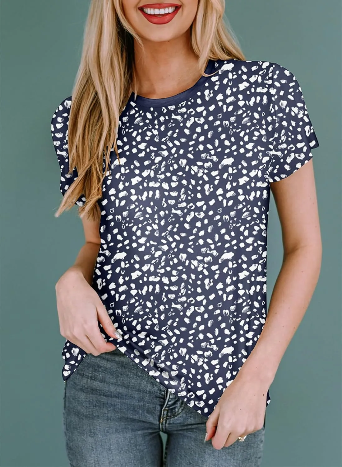 EVALESS Womens Casual Polka Dot Tops Crewneck Short Sleeve T Shirts Fashion Outfits 2025 Spring Summer Shirts