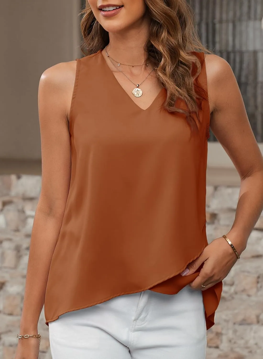 EVALESS Womens Tank Tops V Neck Dressy Casual Summer Flowy Sleeveless Camisole Chiffon Blouses Basic Shirts