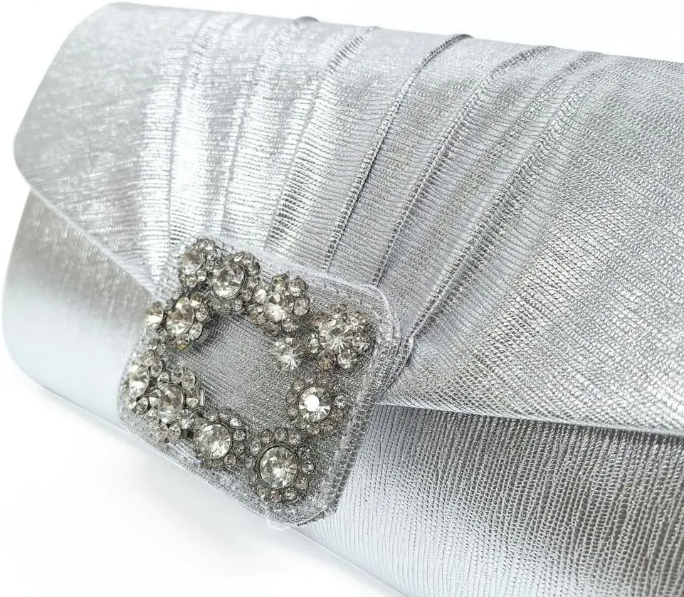Evening Handbags Women 2025 Sparkly Pleated Clutch Purses Elegant Rhinestone Clutch Wedding Formal Cocktail Party