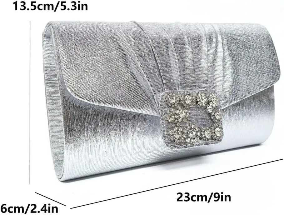 Evening Handbags Women 2025 Sparkly Pleated Clutch Purses Elegant Rhinestone Clutch Wedding Formal Cocktail Party