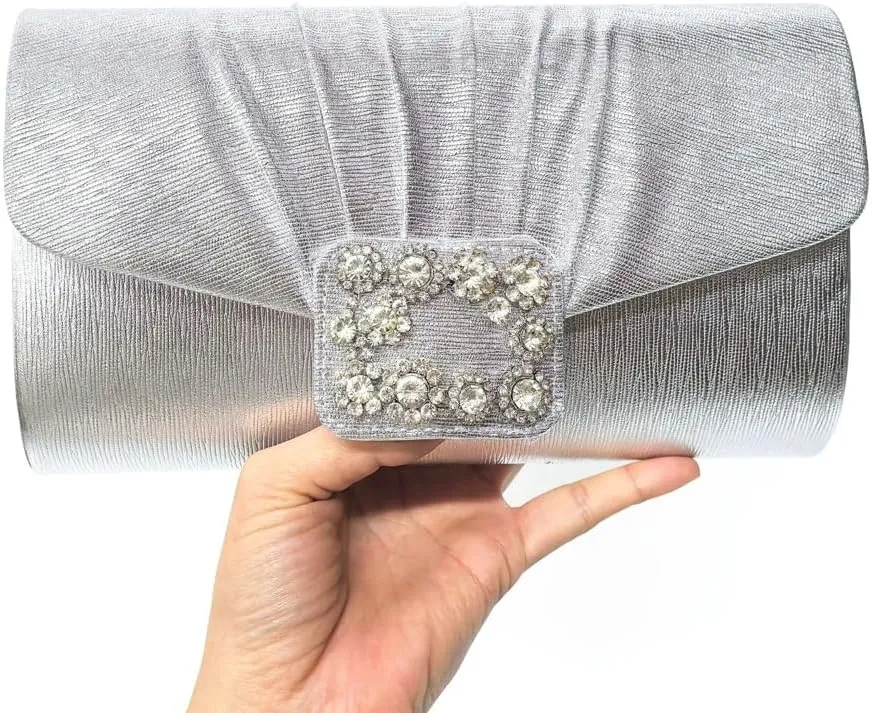 Evening Handbags Women 2025 Sparkly Pleated Clutch Purses Elegant Rhinestone Clutch Wedding Formal Cocktail Party