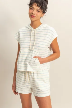 Everly Striped Short Sleeve Pullover Hoodie Top