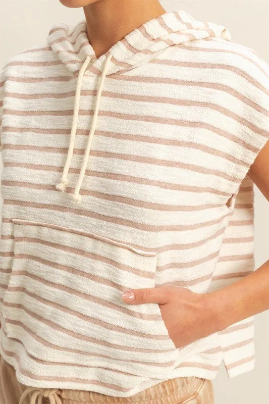 Everly Striped Short Sleeve Pullover Hoodie Top