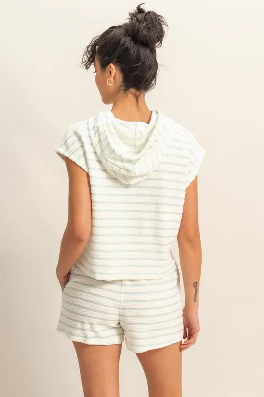 Everly Striped Short Sleeve Pullover Hoodie Top