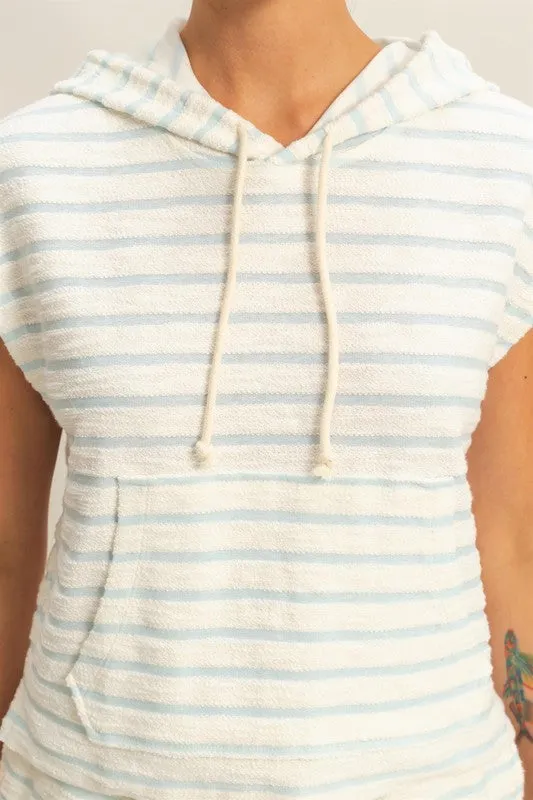 Everly Striped Short Sleeve Pullover Hoodie Top