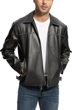 Fahsyee Leather Jacket Men Faux lightweight Bomber Jackets Mens Motorcycle Vintage Lapel Coats with Zipper and Pockets