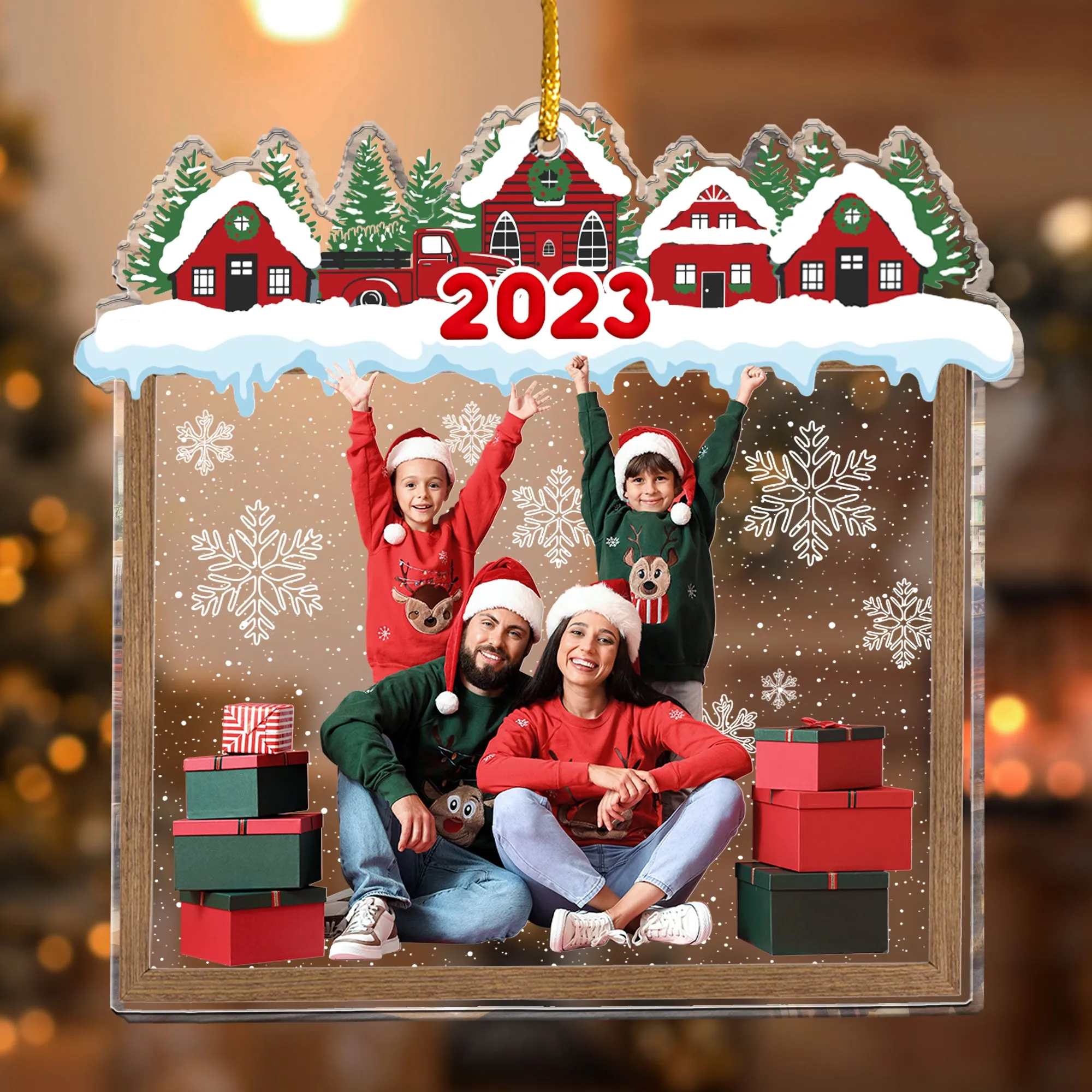 Family Beautiful Christmas Town Village View - Personalized Acrylic Photo Ornament