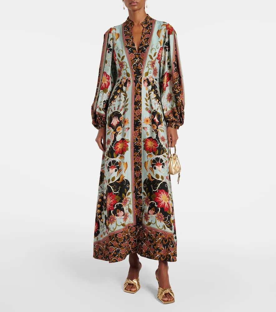 Farm Rio Blue Flowing Beauty floral maxi dress