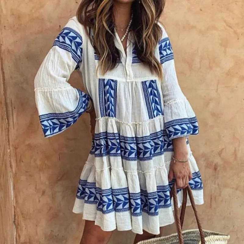 Fashionable Women Bohemian Print Vacation Maxi Dress