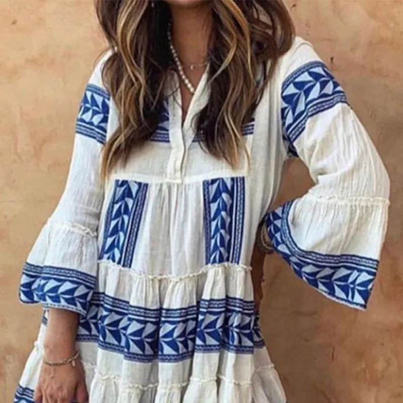 Fashionable Women Bohemian Print Vacation Maxi Dress