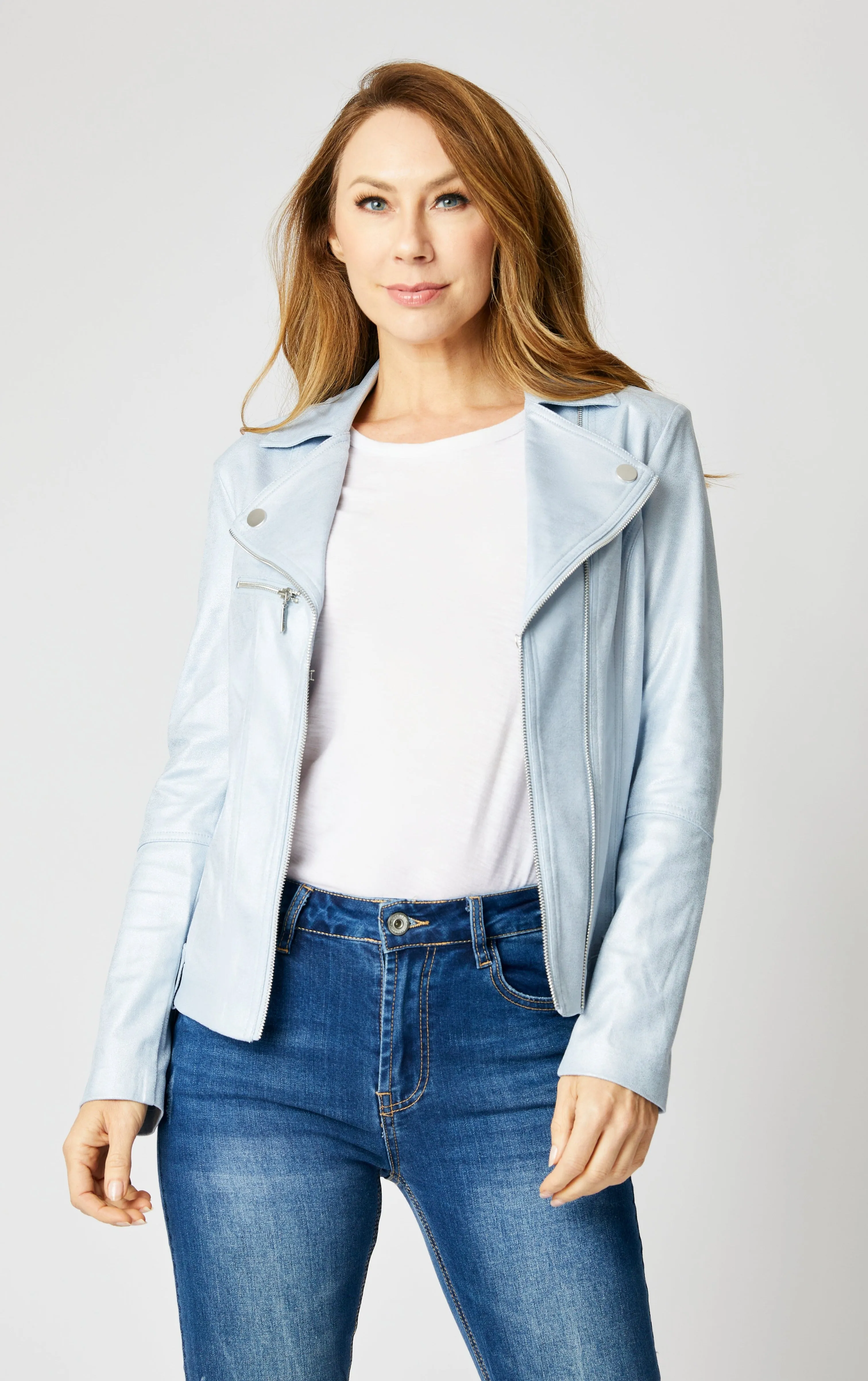 Faux Leather Shimmery Blue Sky Jacket