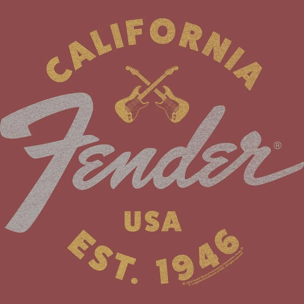 Fender California 1946 Adult Maroon Heather T Shirt American Made Guitars Vintage Style Graphic Tees