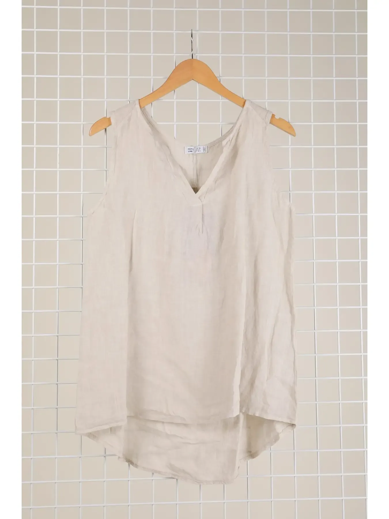 FINAL SALE Beige - V-neck Linen Sleeveless Tunic