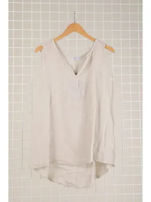 FINAL SALE Beige - V-neck Linen Sleeveless Tunic