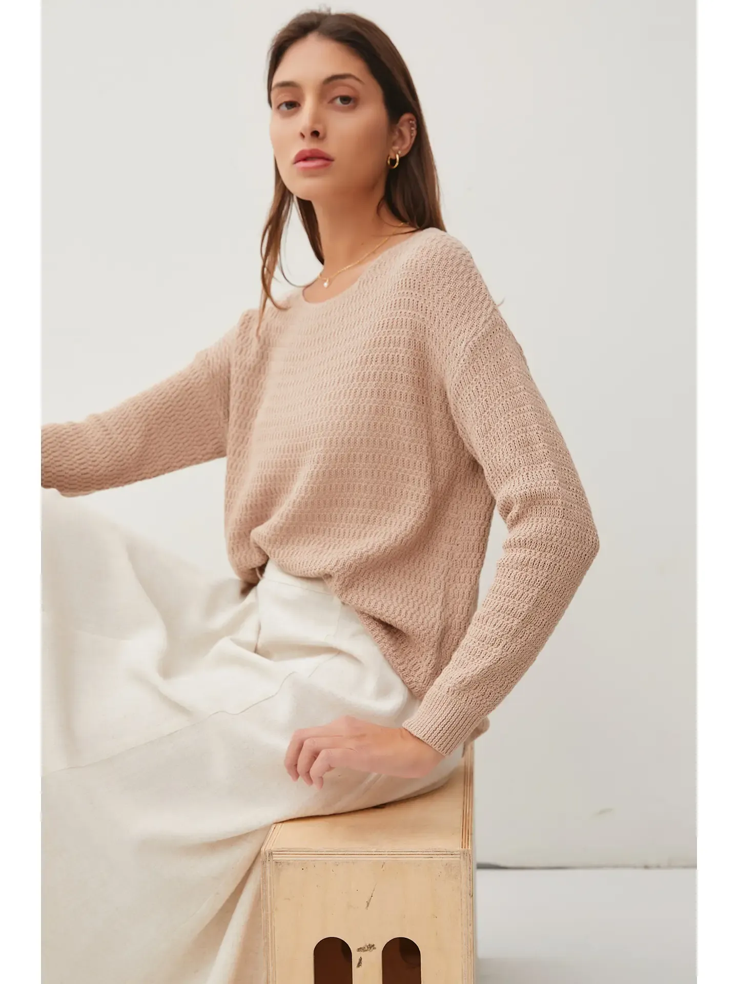 FINAL SALE Taupe Loose Knit Cotton Sweater