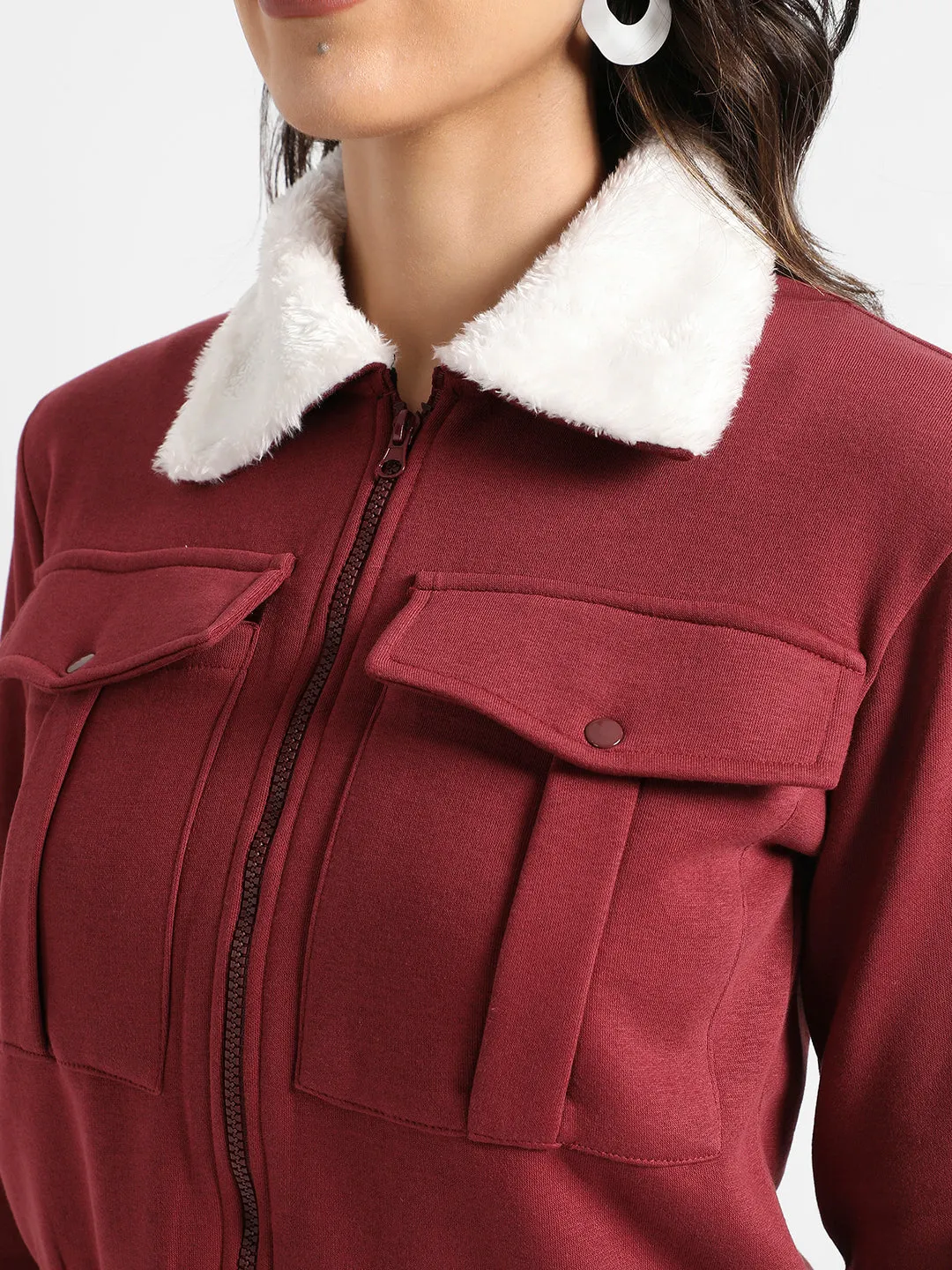 Flap Pocket Jacket With Fur Details