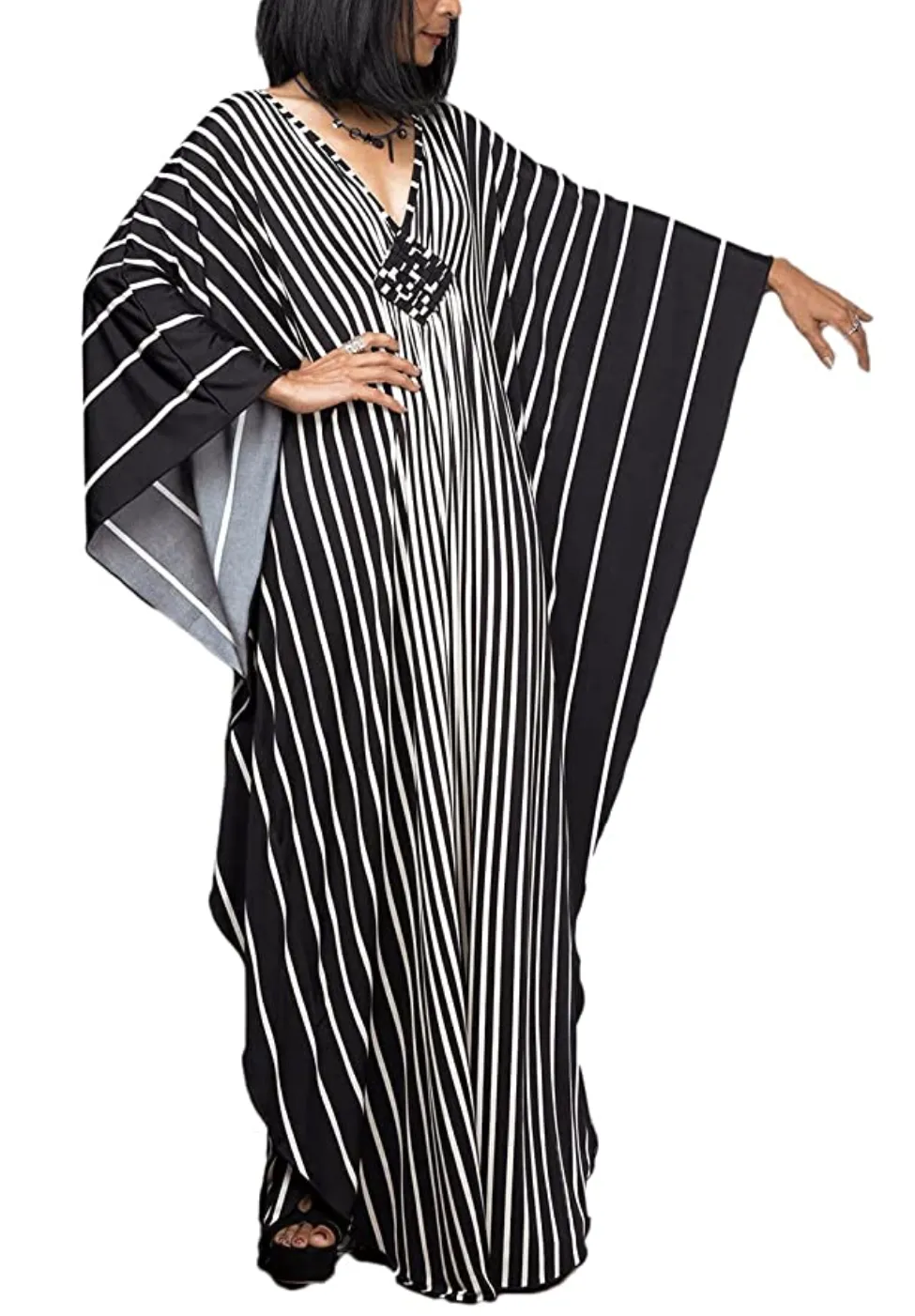 FloralPrint Plus Size Caftan with Batwing Sleeve