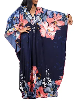 FloralPrint Plus Size Caftan with Batwing Sleeve
