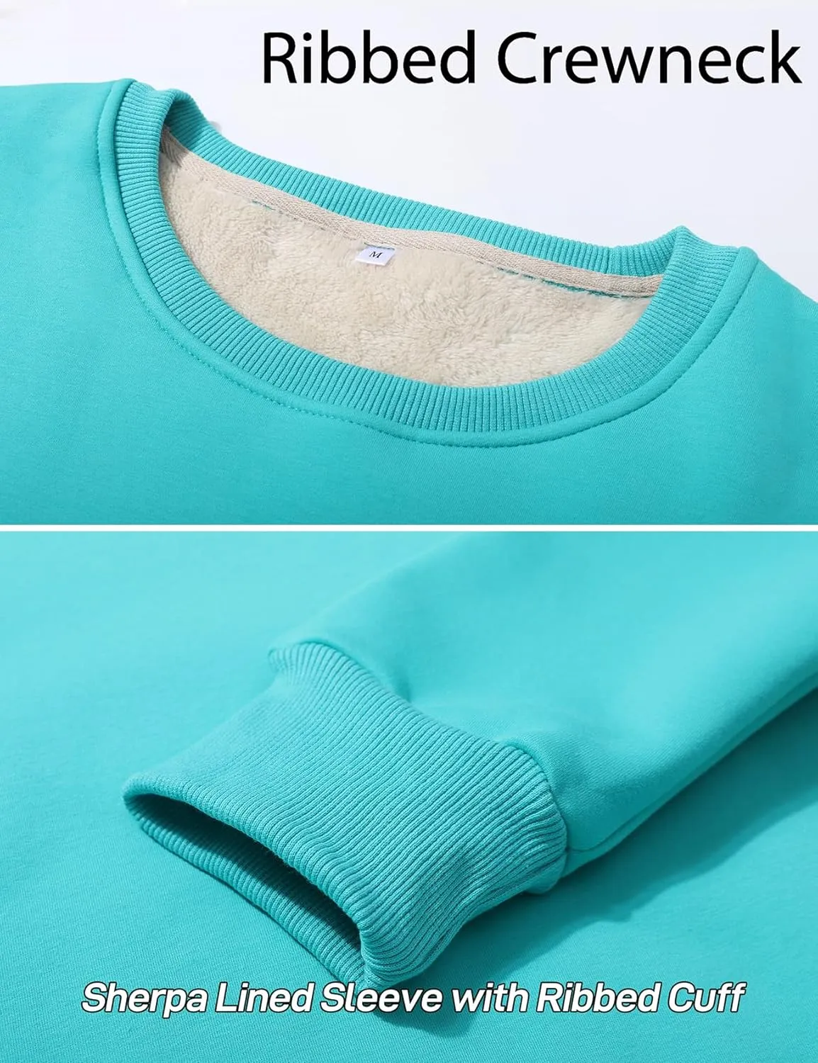 Flygo Men's Warm Sherpa Lined Crewneck Sweatshirts Fleece Pullover Tops Heavy-weight Thick Thermal Cotton Sweat-Shirts