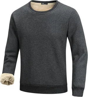 Flygo Men's Warm Sherpa Lined Crewneck Sweatshirts Fleece Pullover Tops Heavy-weight Thick Thermal Cotton Sweat-Shirts