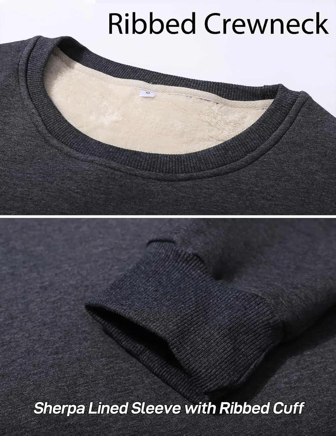 Flygo Men's Warm Sherpa Lined Crewneck Sweatshirts Fleece Pullover Tops Heavy-weight Thick Thermal Cotton Sweat-Shirts