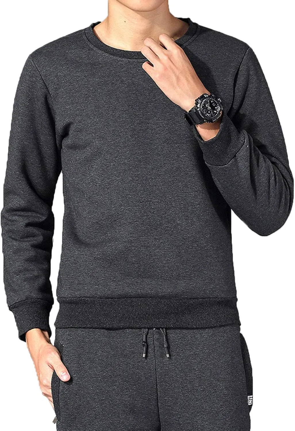 Flygo Men's Warm Sherpa Lined Crewneck Sweatshirts Fleece Pullover Tops Heavy-weight Thick Thermal Cotton Sweat-Shirts
