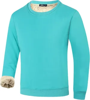 Flygo Men's Warm Sherpa Lined Crewneck Sweatshirts Fleece Pullover Tops Heavy-weight Thick Thermal Cotton Sweat-Shirts