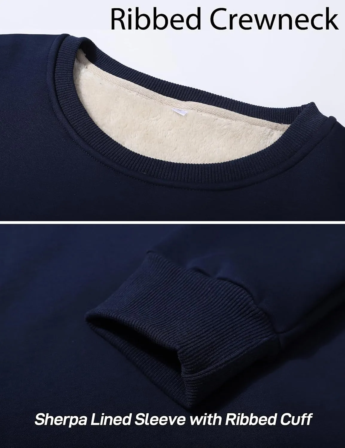 Flygo Men's Warm Sherpa Lined Crewneck Sweatshirts Fleece Pullover Tops Heavy-weight Thick Thermal Cotton Sweat-Shirts