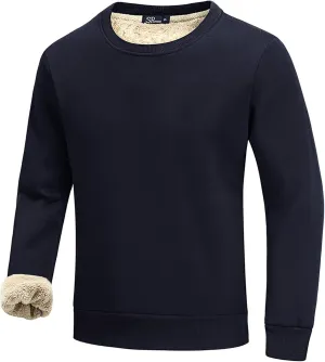 Flygo Men's Warm Sherpa Lined Crewneck Sweatshirts Fleece Pullover Tops Heavy-weight Thick Thermal Cotton Sweat-Shirts