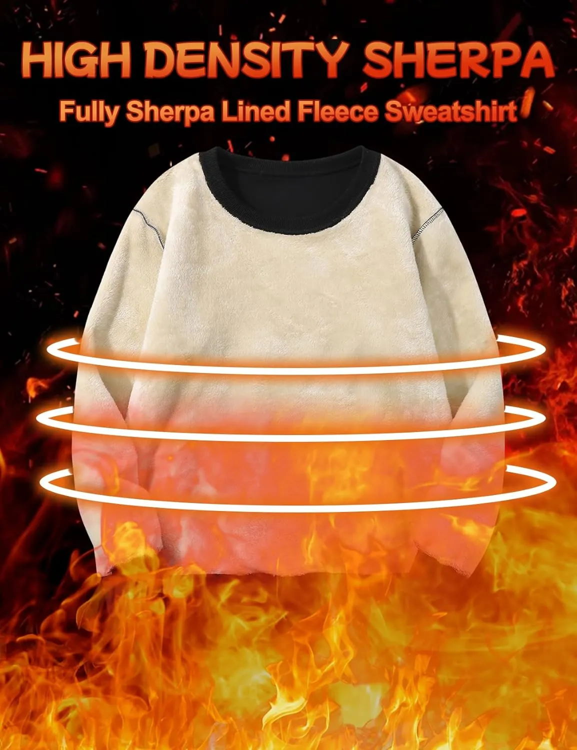 Flygo Men's Warm Sherpa Lined Crewneck Sweatshirts Fleece Pullover Tops Heavy-weight Thick Thermal Cotton Sweat-Shirts