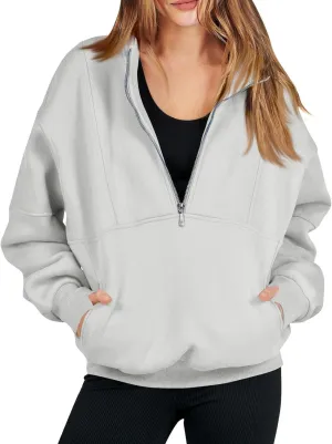 Funnel Neck Half Zip Sweatshirt Women Oversized Thumb Hole Fleece Pullover Lightweight Y2k Zip Up Comfy Hoodie