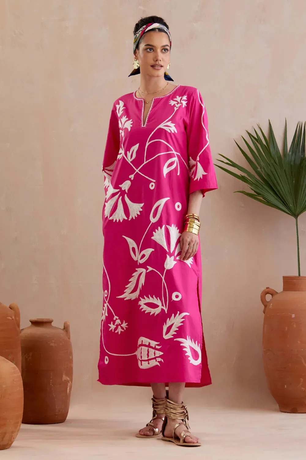 Fuschia And Ivory Maxi Dress
