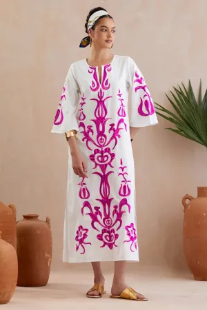 Fuschia Thread Embroidery Maxi Dress