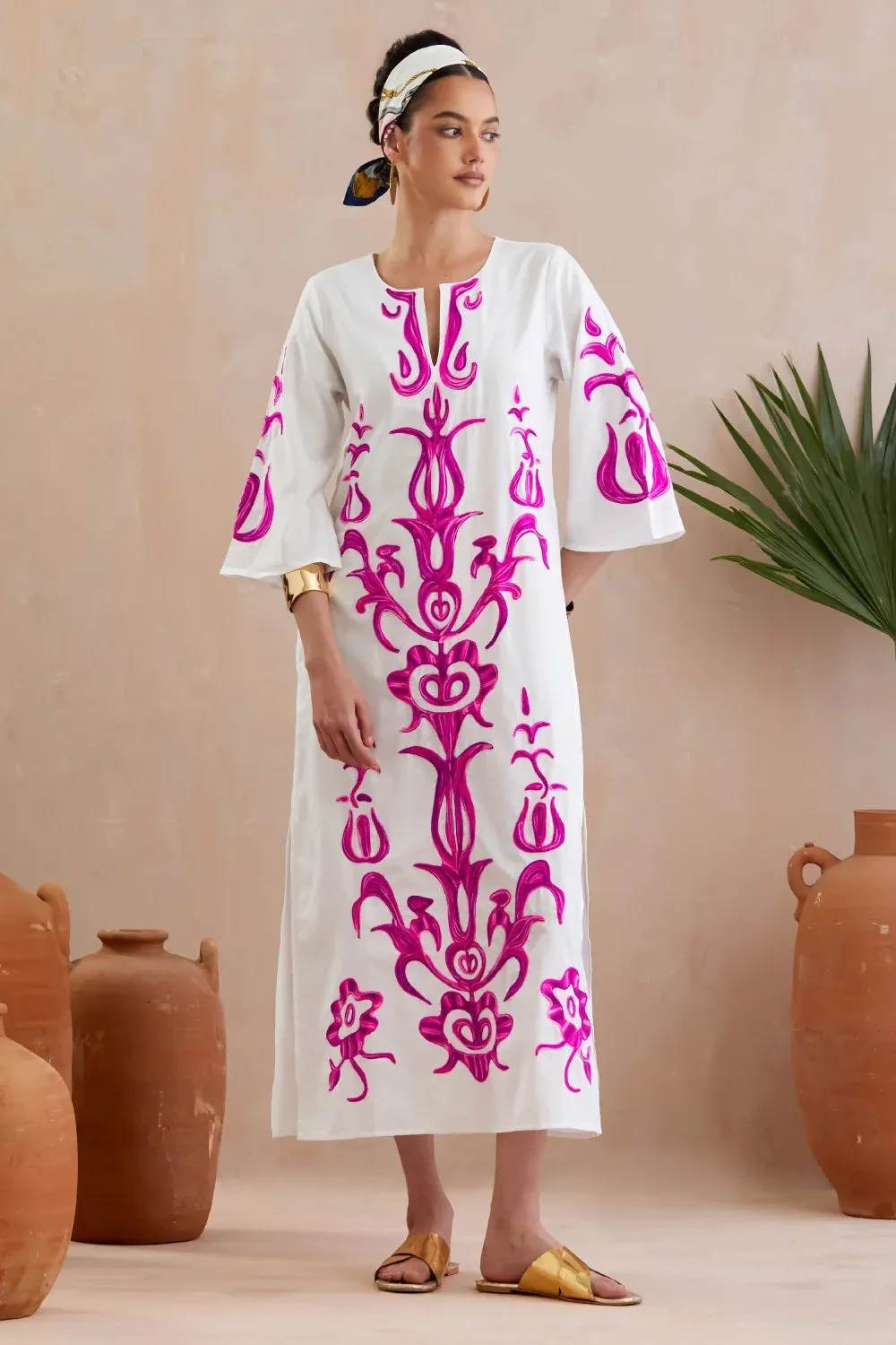 Fuschia Thread Embroidery Maxi Dress