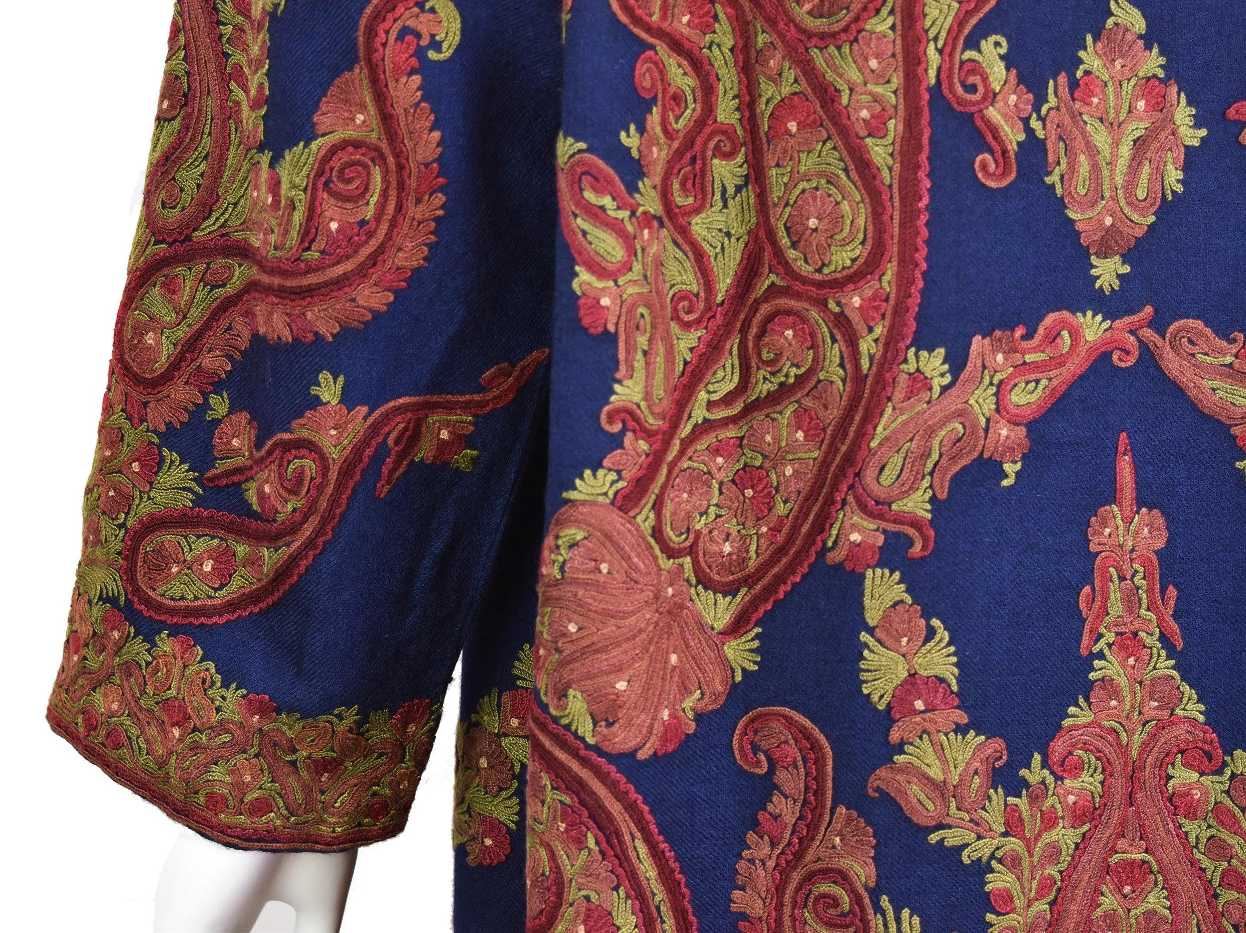 Galene Paisley Cashmere Jacket Dinner Navy Blue Evening Dress Coat Hand Embroidered Kashmir