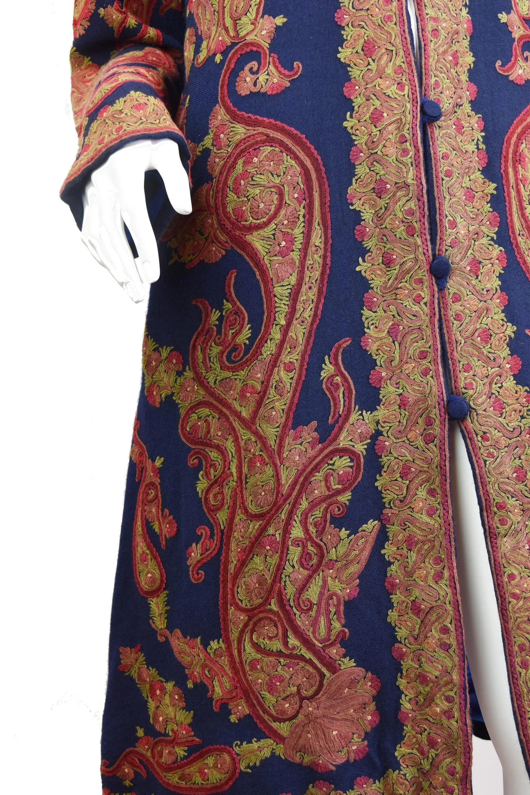 Galene Paisley Cashmere Jacket Dinner Navy Blue Evening Dress Coat Hand Embroidered Kashmir