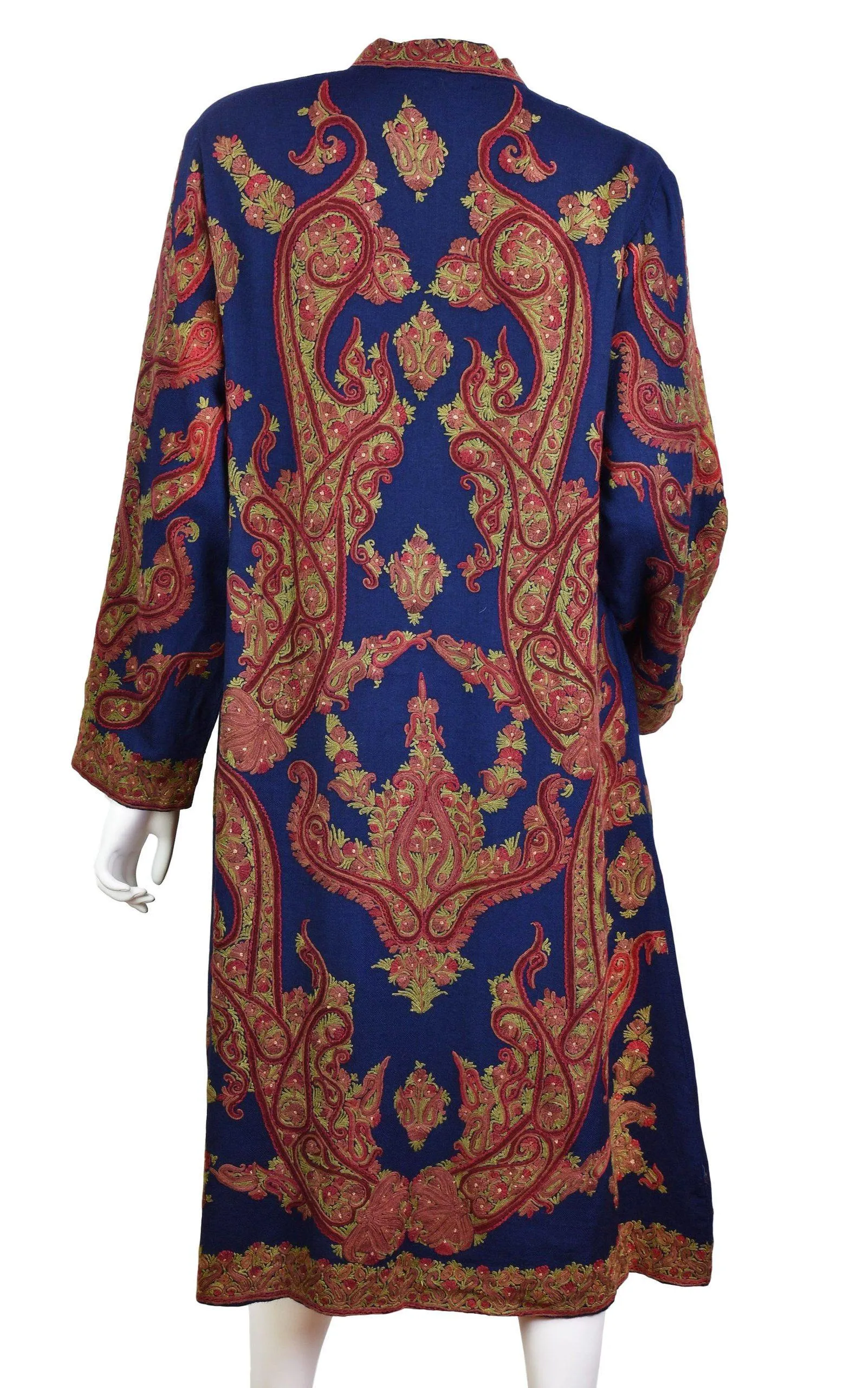 Galene Paisley Cashmere Jacket Dinner Navy Blue Evening Dress Coat Hand Embroidered Kashmir