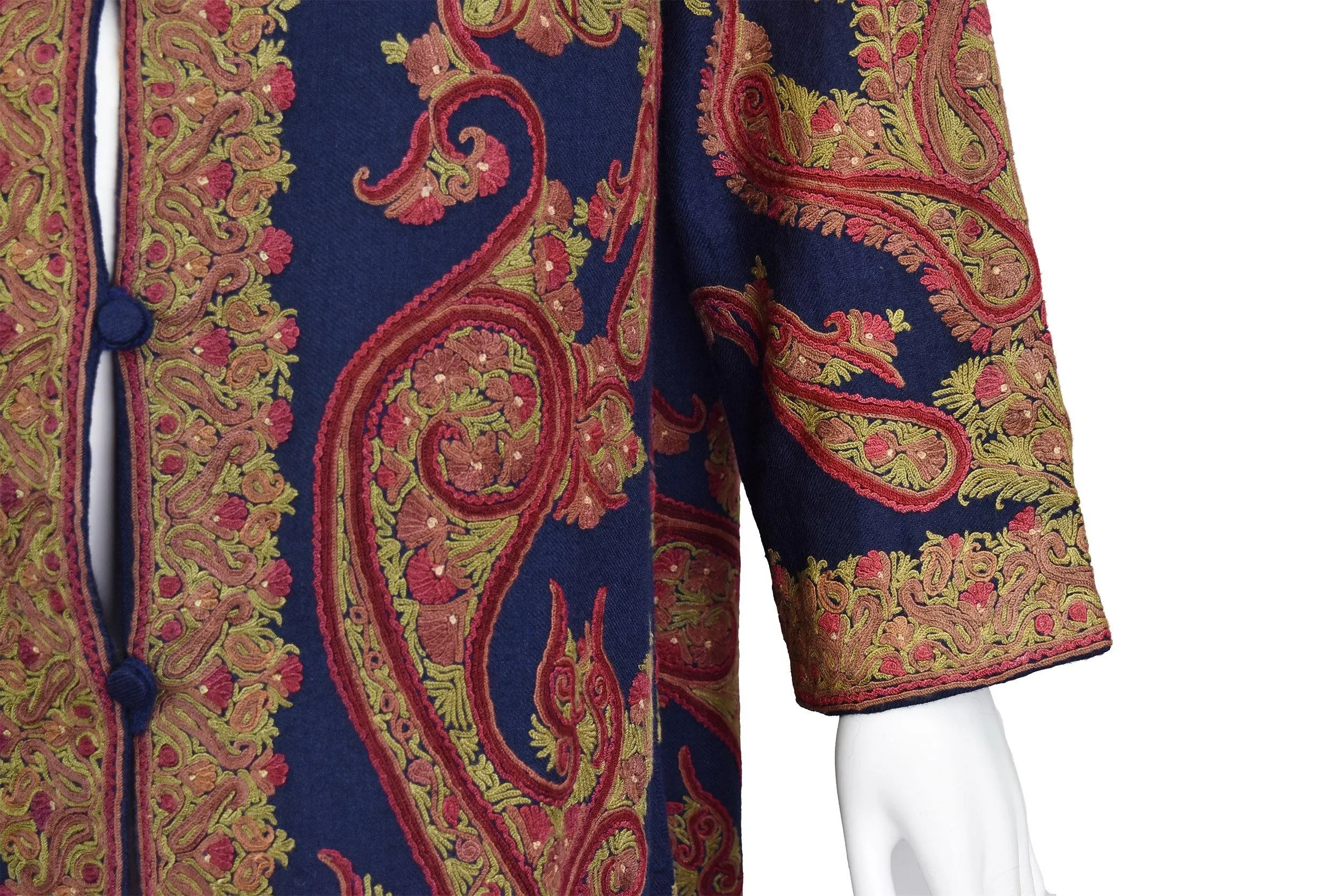 Galene Paisley Cashmere Jacket Dinner Navy Blue Evening Dress Coat Hand Embroidered Kashmir