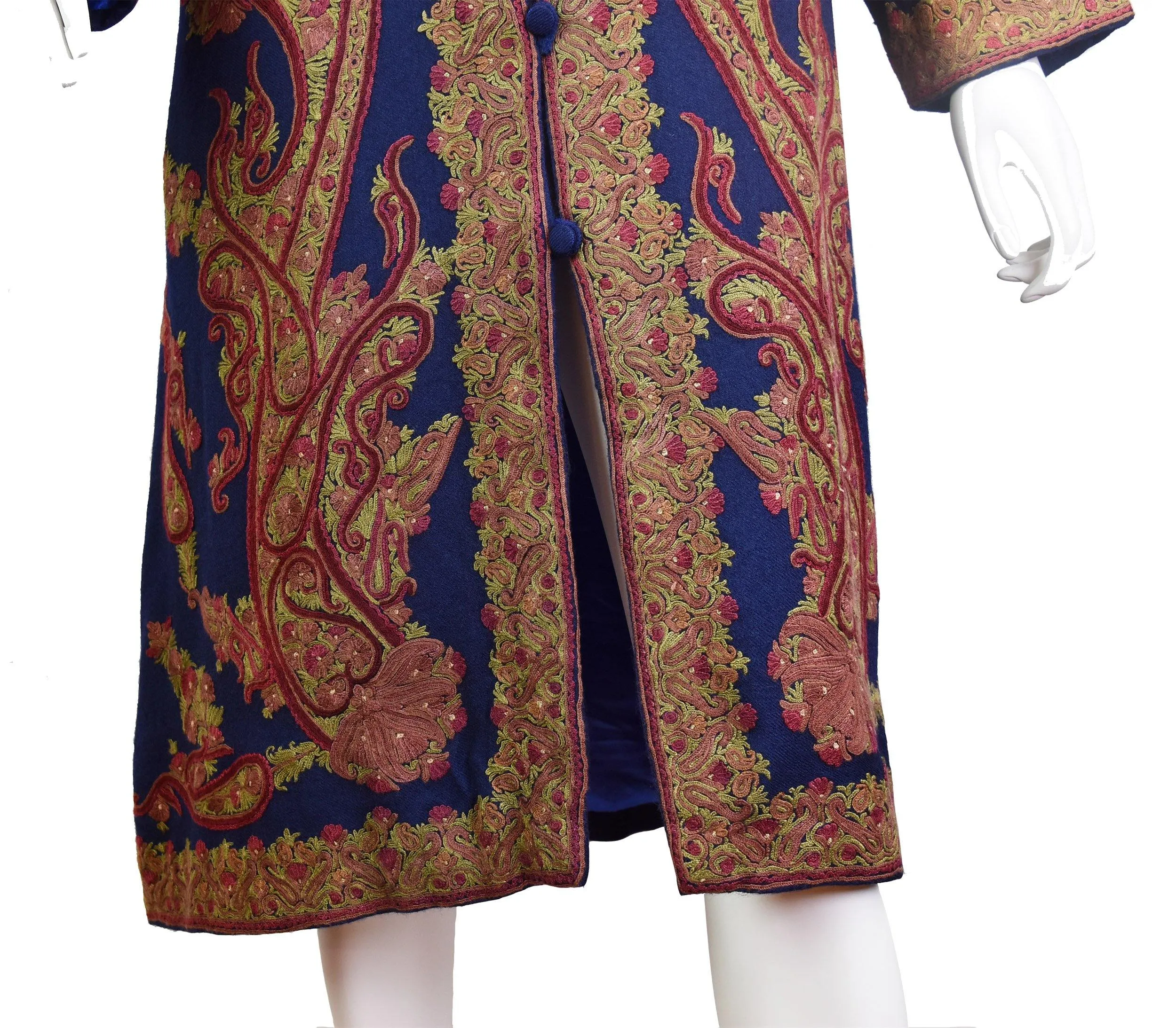 Galene Paisley Cashmere Jacket Dinner Navy Blue Evening Dress Coat Hand Embroidered Kashmir