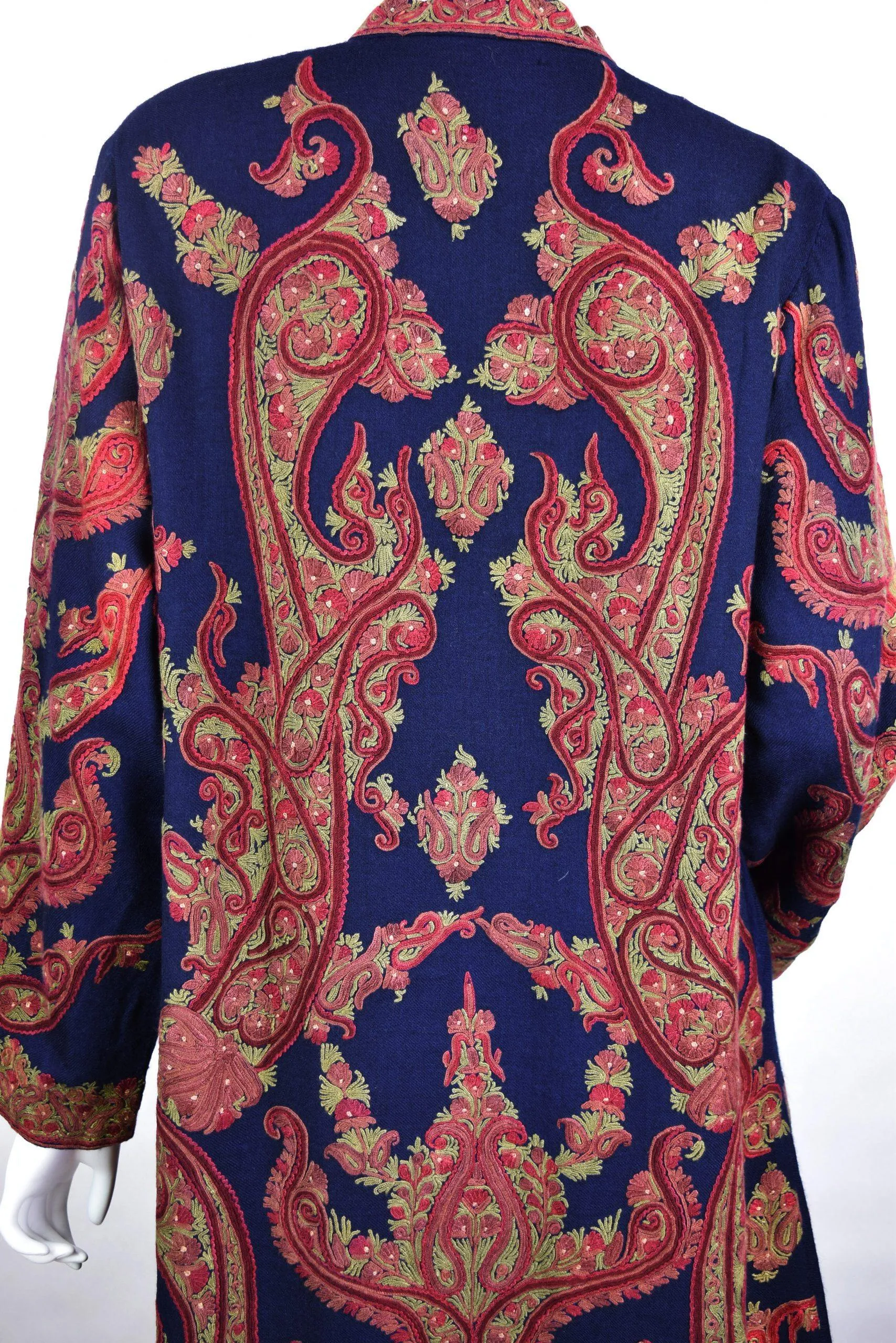 Galene Paisley Cashmere Jacket Dinner Navy Blue Evening Dress Coat Hand Embroidered Kashmir