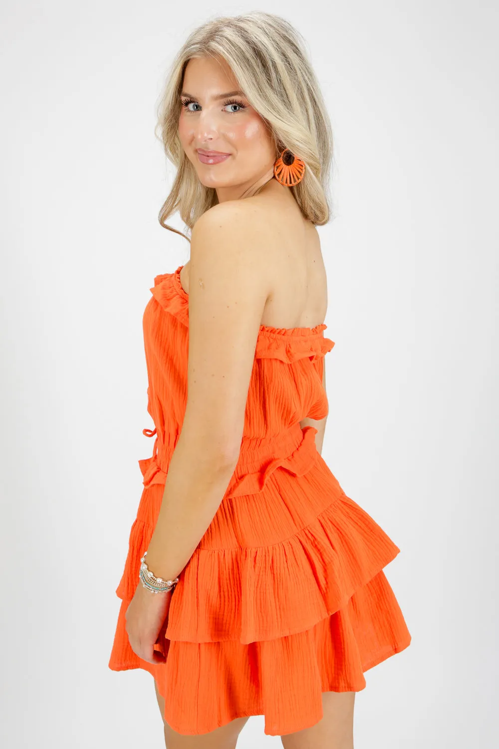 Game Ready Ruffled Tiered Romper - Orange