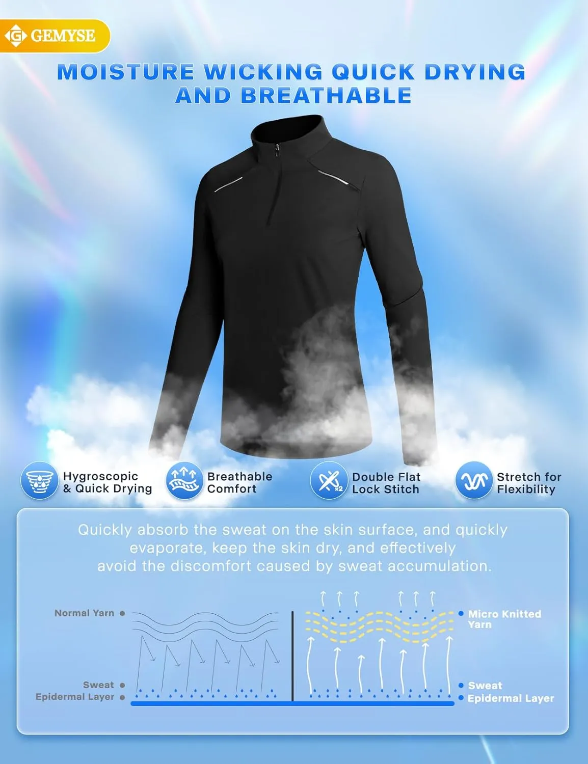 GEMYSE Women's 1/4 Zip Pullover Shirts Long Sleeve Workout Tops Quick Dry Casual Rash Guard Shirts
